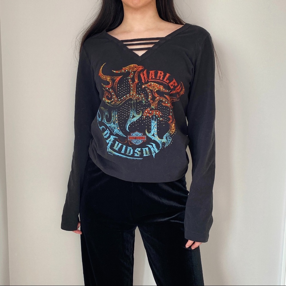 Harley Davidson bedazzled crystal gem shirt